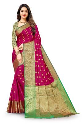 Dark wine woven banarasi silk saree with blouse 1