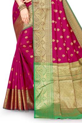 Dark wine woven banarasi silk saree with blouse 2