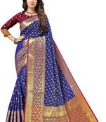 Dark blue woven kanchipuram silk saree with blouse