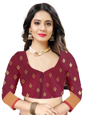Dark blue woven kanchipuram silk saree with blouse 5