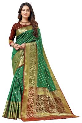 Green woven kanchipuram silk saree with blouse 1