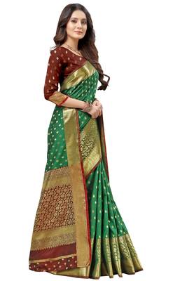 Green woven kanchipuram silk saree with blouse 3