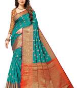 Green woven banarasi silk saree with blouse