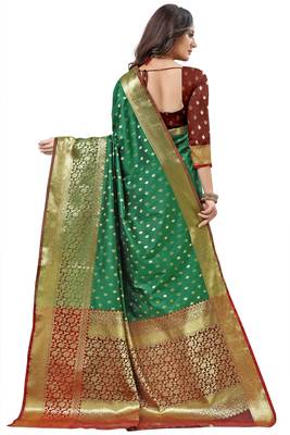 Green woven kanchipuram silk saree with blouse 4
