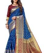 Blue woven kanchipuram silk saree with blouse