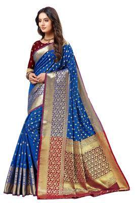 Blue woven kanchipuram silk saree with blouse 2