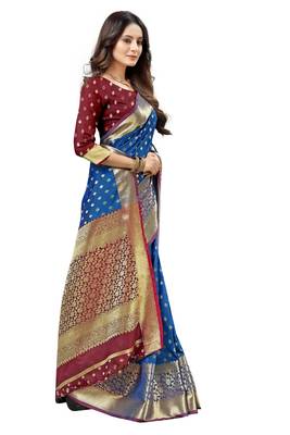 Blue woven kanchipuram silk saree with blouse 3