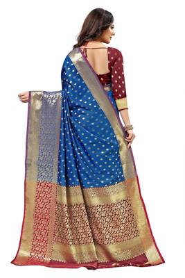 Blue woven kanchipuram silk saree with blouse 4