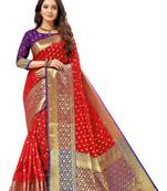 Red woven kanchipuram silk saree with blouse