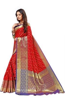 Red woven kanchipuram silk saree with blouse 2