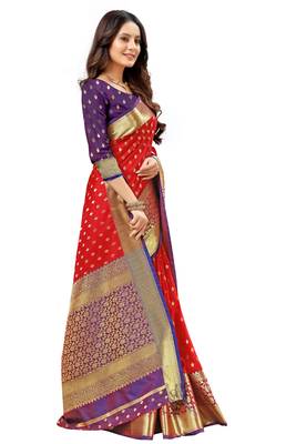 Red woven kanchipuram silk saree with blouse 3