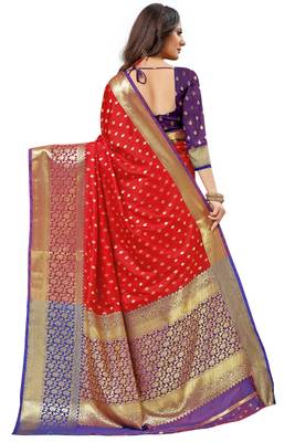 Red woven kanchipuram silk saree with blouse 4