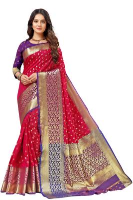 Rani pink woven kanchipuram silk saree with blouse 1