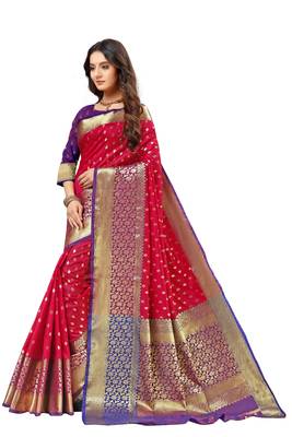 Rani pink woven kanchipuram silk saree with blouse 2