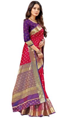 Rani pink woven kanchipuram silk saree with blouse 3