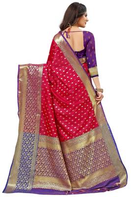 Rani pink woven kanchipuram silk saree with blouse 4