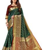 Dark green woven kanchipuram silk saree with blouse