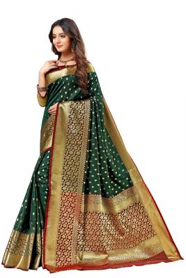 Dark green woven kanchipuram silk saree with blouse 2