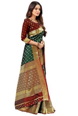 Dark green woven kanchipuram silk saree with blouse 3