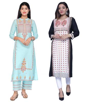 Multicolor printed rayon combo-kurtis 1