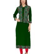 Green plain cotton ethnic-kurtis