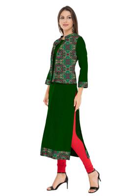 Green plain cotton ethnic-kurtis 4