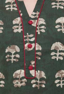 Dark-green plain cotton ethnic-kurtis 2