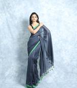 Grey Khadi Cotton Saree With Blouse