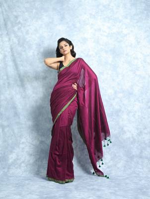 Burgundy Khadi Cotton Saree With Blouse 1