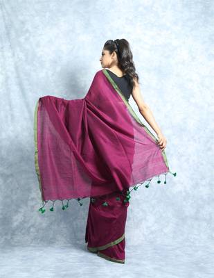 Burgundy Khadi Cotton Saree With Blouse 3