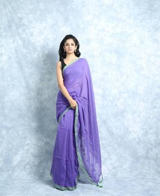 Violet khadi Cotton Saree With Blouse  1