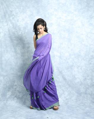 Violet khadi Cotton Saree With Blouse  2