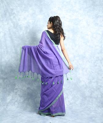 Violet khadi Cotton Saree With Blouse  3