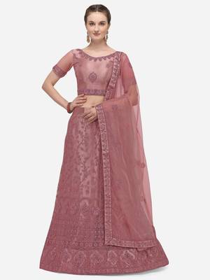 Lavender embroidered net semi stitched lehenga 1