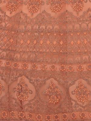 Peach embroidered net semi stitched lehenga 4