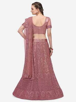 Lavender embroidered net semi stitched lehenga 2