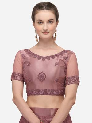 Lavender embroidered net semi stitched lehenga 3