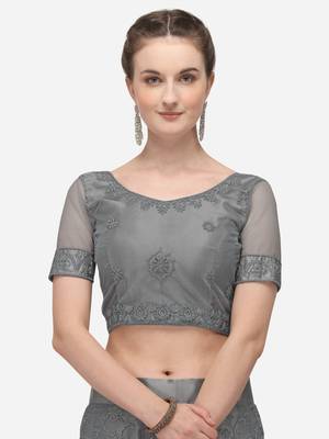 Grey embroidered net semi stitched lehenga 3