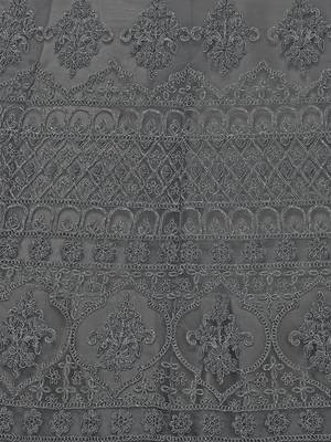 Grey embroidered net semi stitched lehenga 4