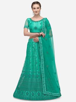 Light-green embroidered net semi stitched lehenga 1