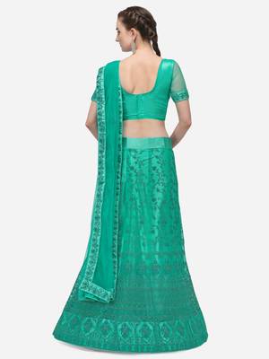 Light-green embroidered net semi stitched lehenga 2
