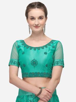 Light-green embroidered net semi stitched lehenga 3