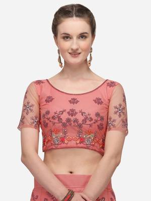 Pink embroidered net semi stitched lehenga 3