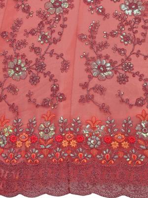 Pink embroidered net semi stitched lehenga 4