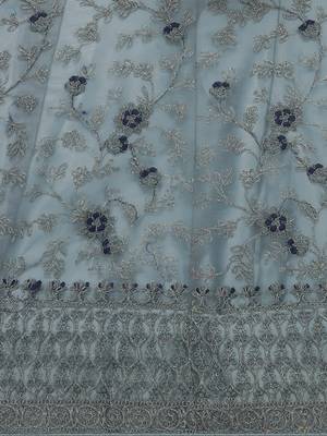 Grey embroidered net semi stitched lehenga 4