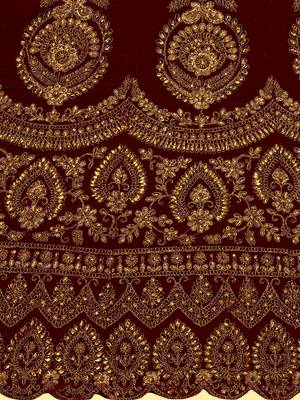 Maroon embroidered velvet semi stitched lehenga 4