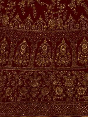 Maroon embroidered velvet semi stitched lehenga 4