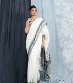 White Woven Cotton Saree With Blouse 