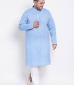 Blue plain cotton kurta pajama