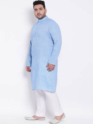 Blue plain cotton kurta pajama 2